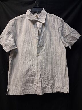 Banana Republic Short-Sleeve Button-Down Shirt - White with Thin Blue Stripes